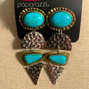 Silver and brass post earrings.